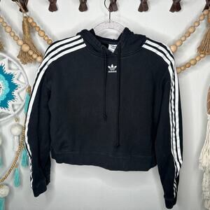 Adidas Black White Stripe Cropped Hoodie